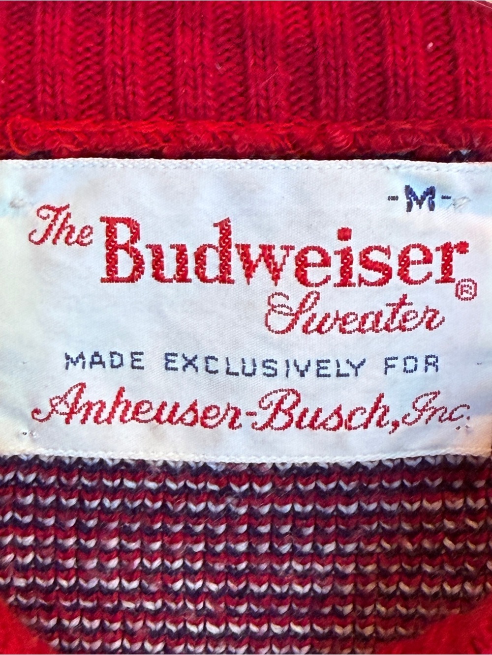 Budweiser Vintage 70s Knit Sweater Novelty Adult M Made In USA Beer Americana - Picture 2 of 6